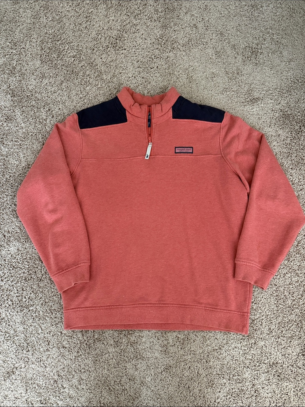 Vineyard Vines Coral Pullover with Navy Shoulder Panels